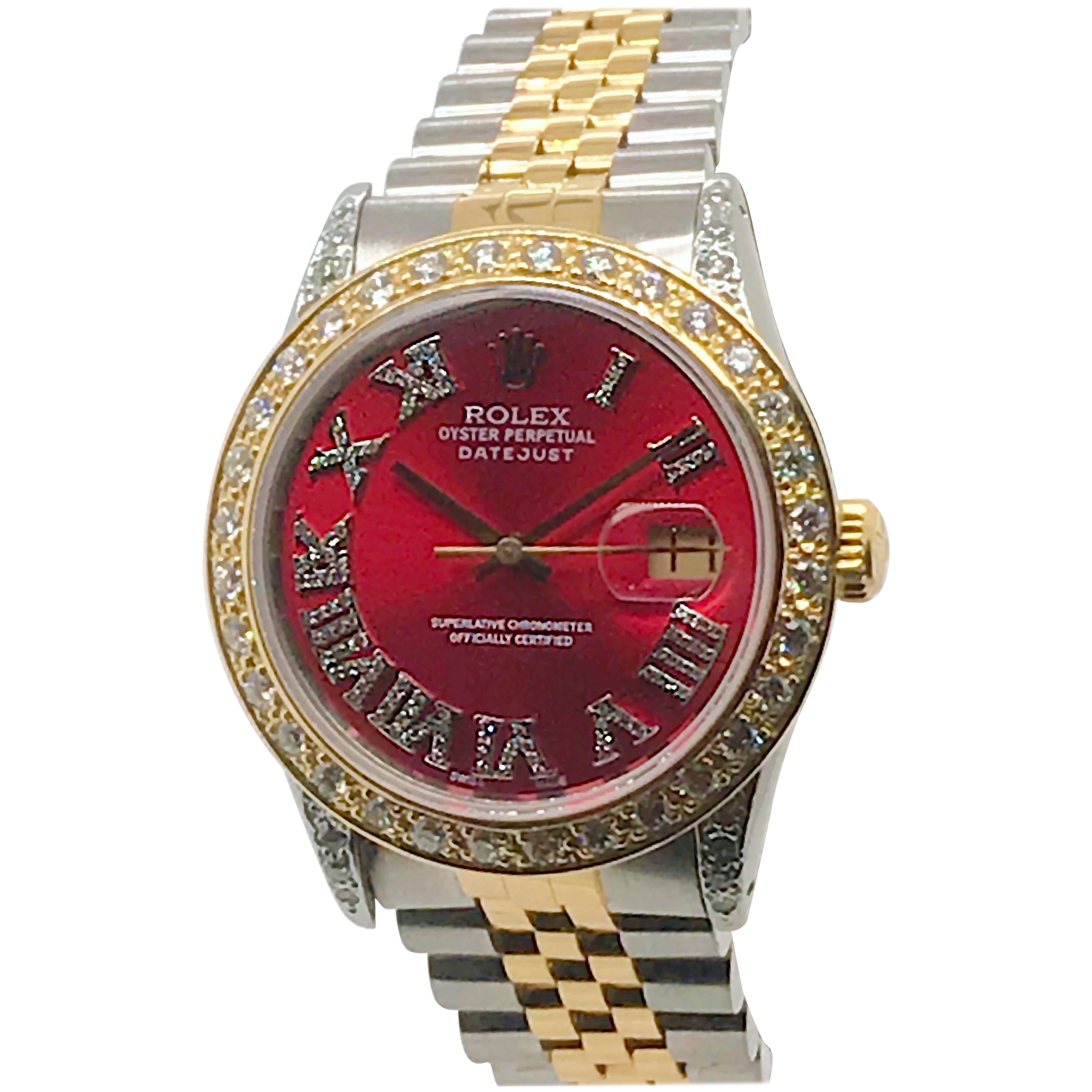 18kt/Stainless Rolex Datejust with Red Diamond Dial, Bezel, and Lugs circa 1985