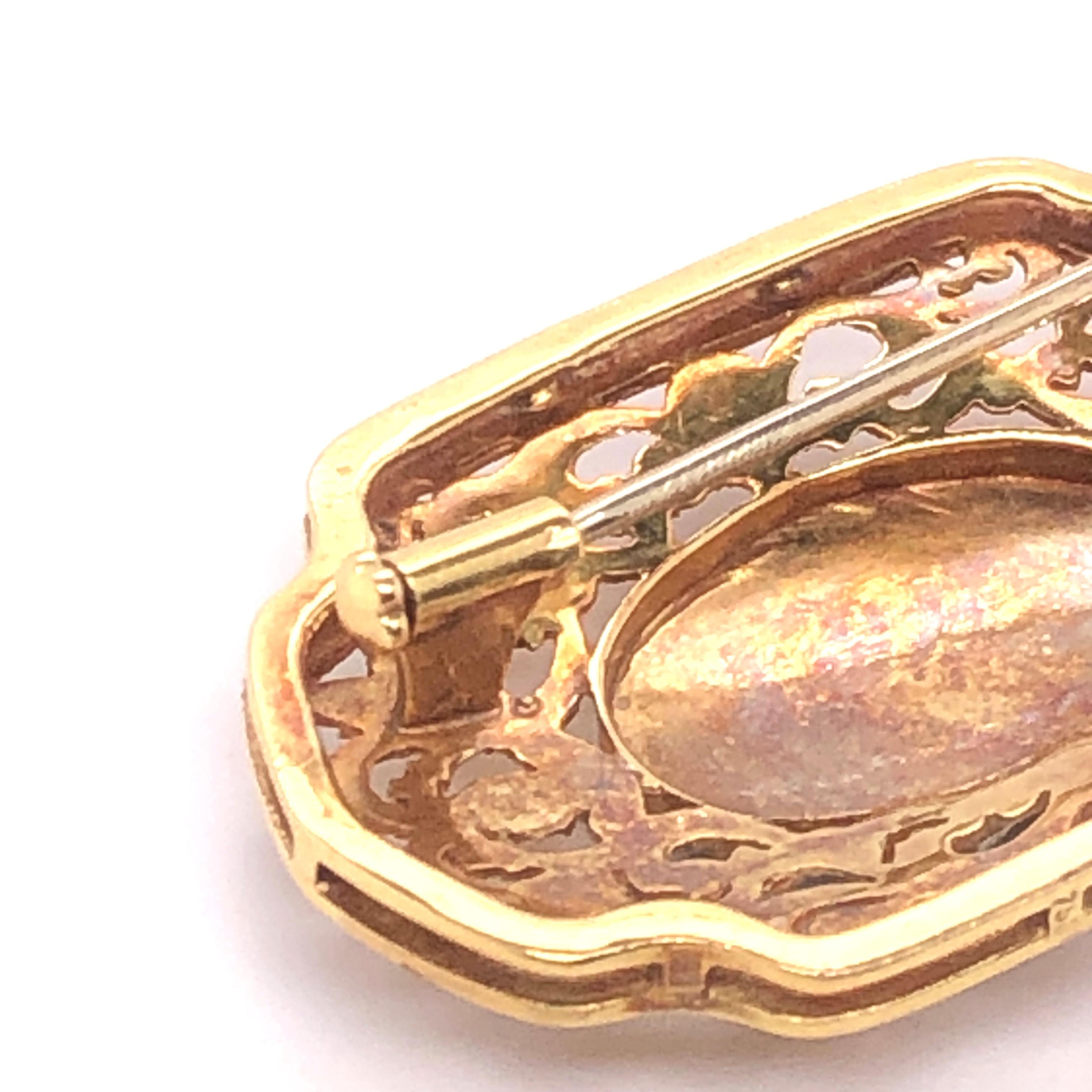 18kt Swiss Sylvan Setting Enamel Brooch In Good Condition In Towson, MD