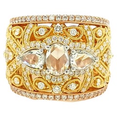 18Kt Tri Color Gold 1.96 Carat Round Brilliant 
Rose Cut Diamond Cocktail Ring