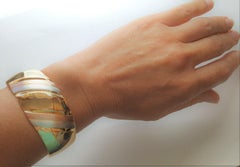 18kt Tri-Color Gold Hinged Bracelet, Designer Stamp, 29.3 Grams