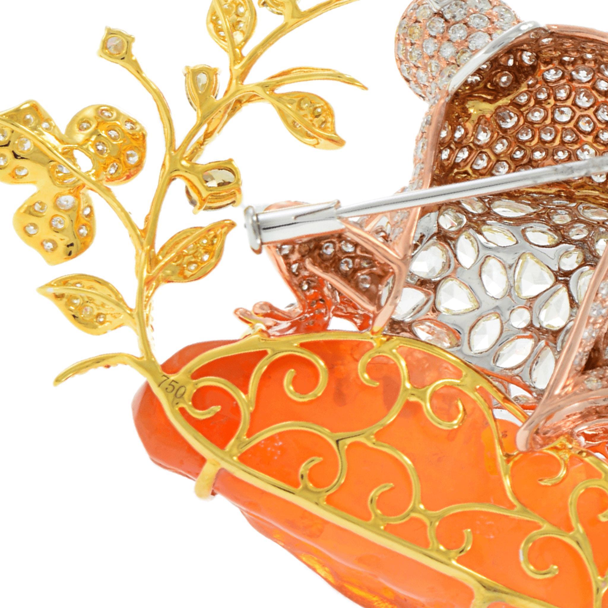 18KT Tri-Color Gold Opal and Diamond Frog Brooch In New Condition For Sale In New York, NY