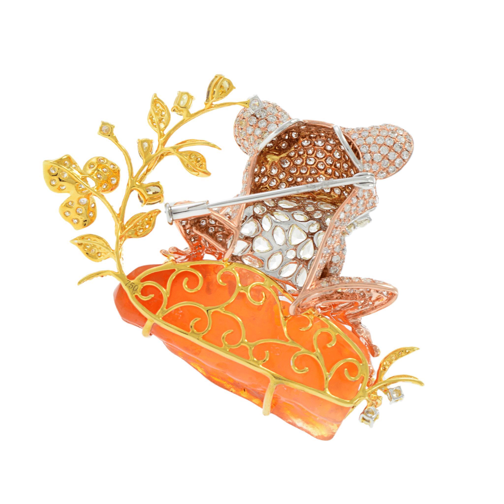 Women's 18KT Tri-Color Gold Opal and Diamond Frog Brooch For Sale