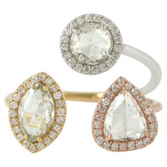 18KT Tricolor Gold Rose Cut Natural Diamond Ring 18KT Tricolor Gold Rose Cut Natural Diamond Ring