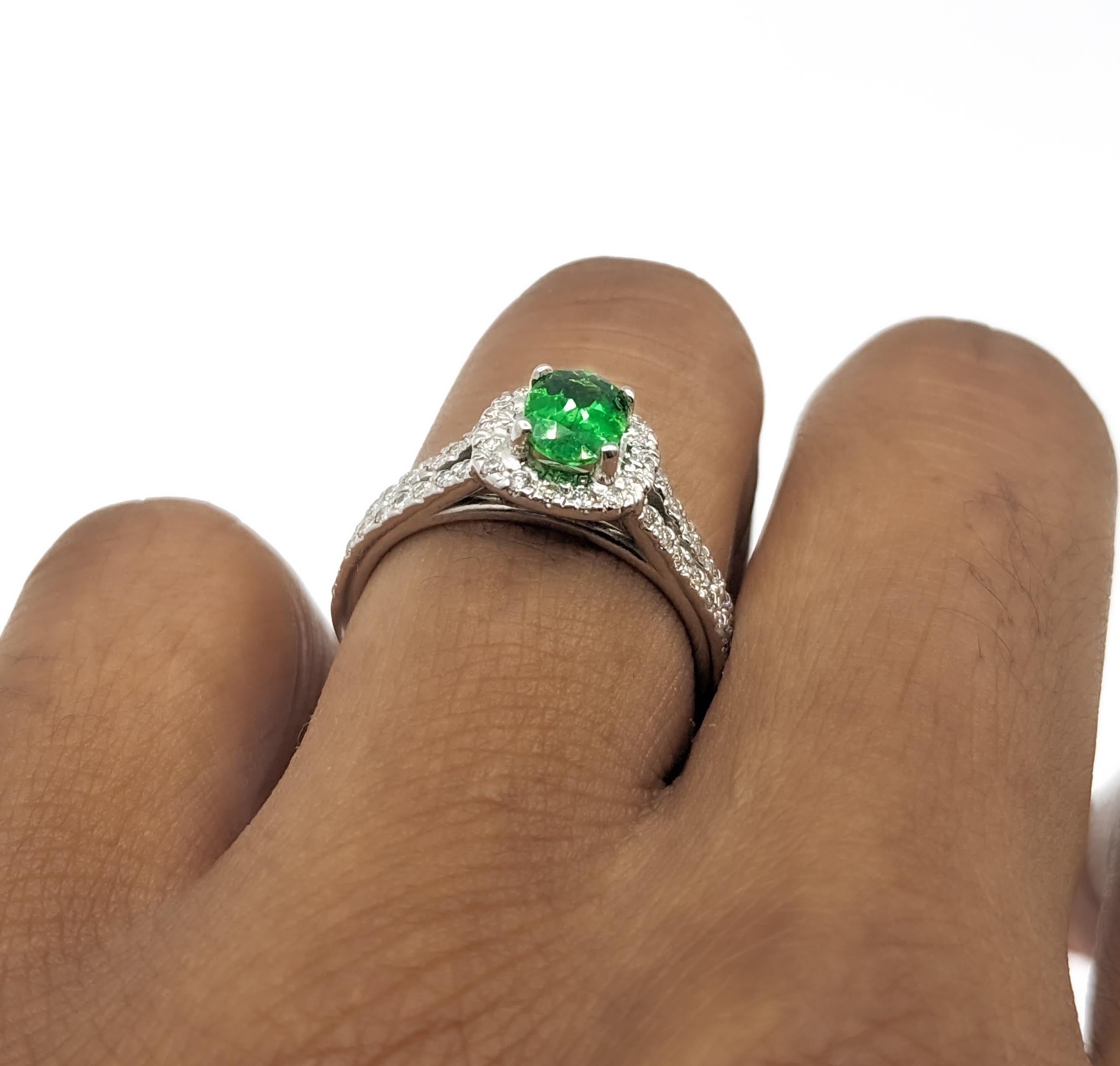 Modern 18kt Tsavorite Garnet & Diamond Ring For Sale