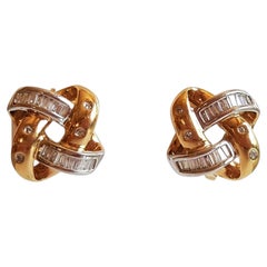 18kt Two-Tone Diamond Knot Earrings, Approx. 2.00Cttw Diamonds, 13.5 grams, 17mm