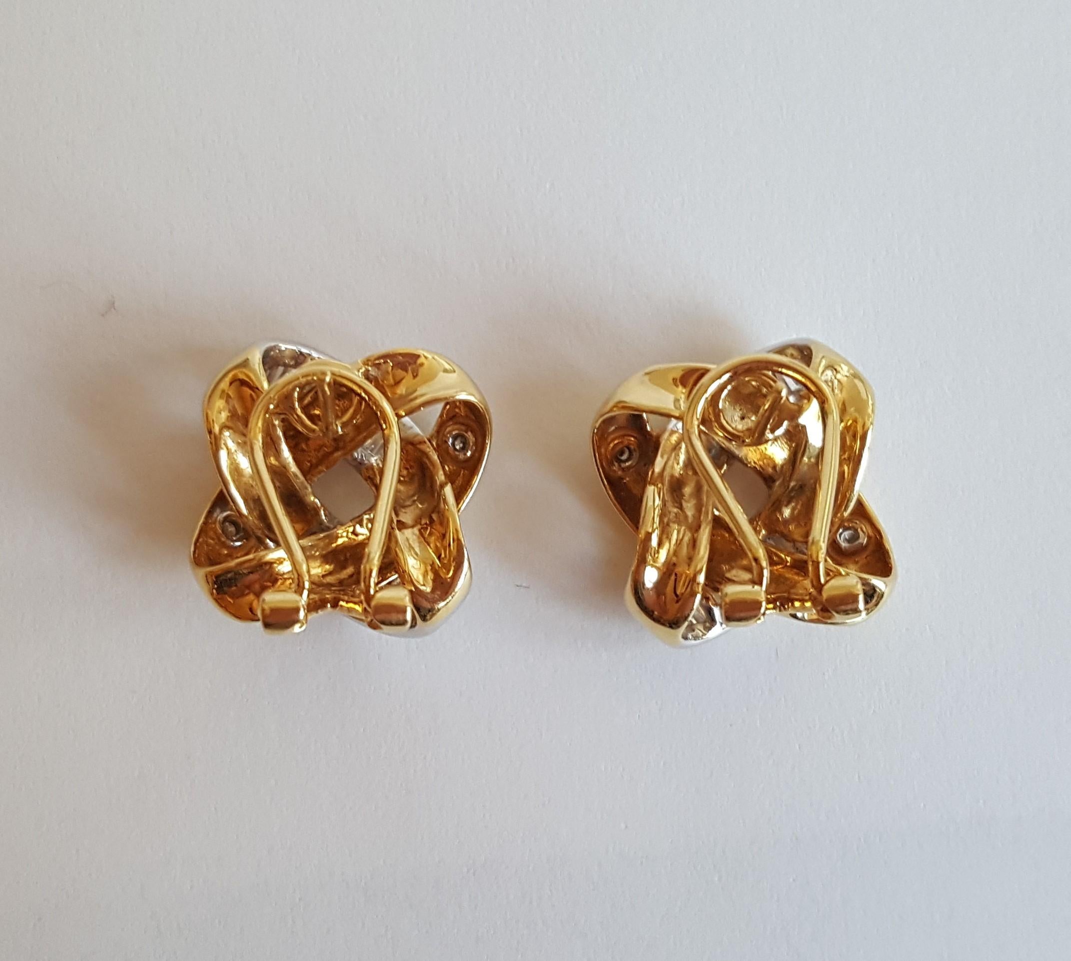 Modern 18kt Two-Tone Diamond Knot Earrings, Approx. 2.00Cttw Diamonds, 13.5 grams For Sale