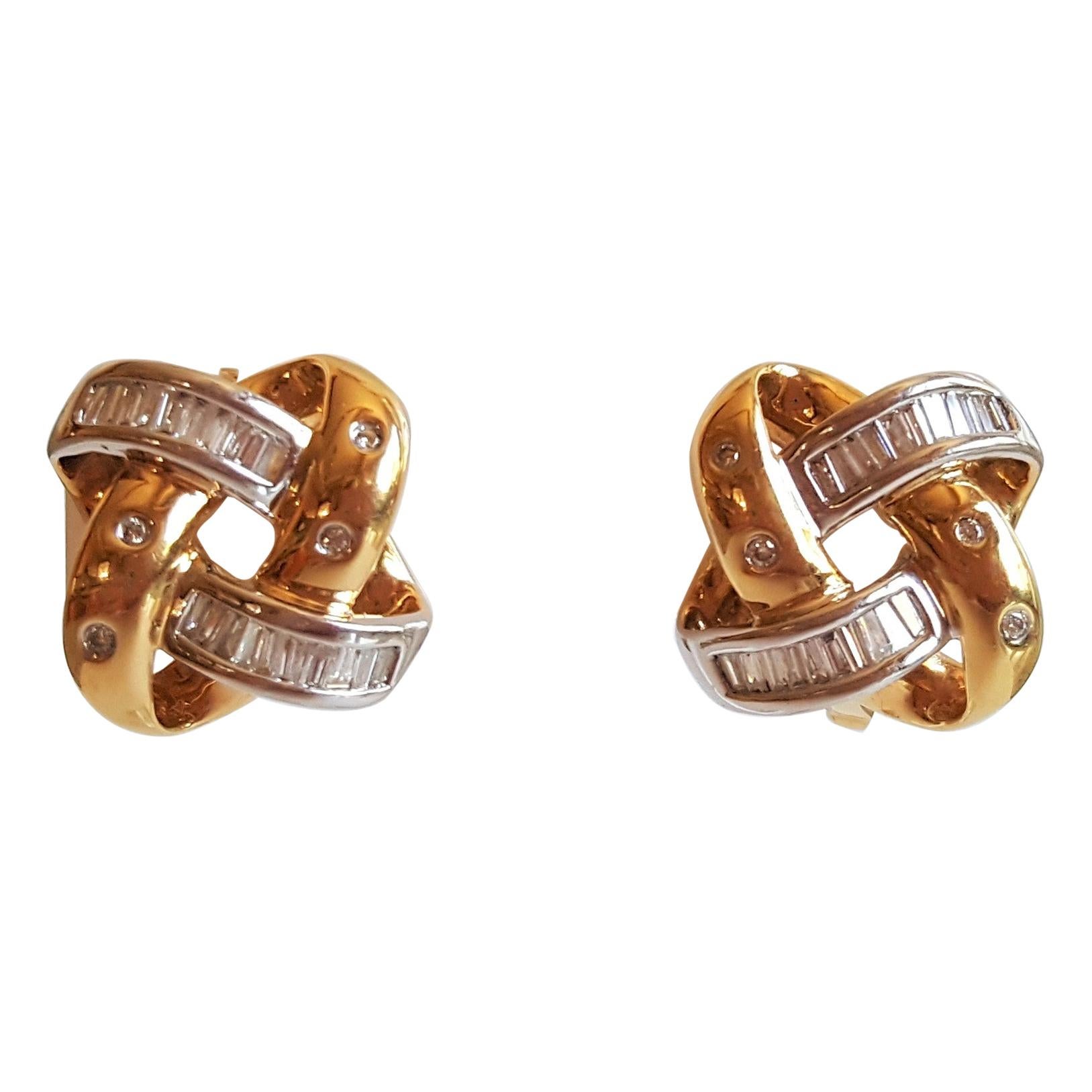 18kt Two-Tone Diamond Knot Earrings, Approx. 2.00Cttw Diamonds, 13.5 grams For Sale