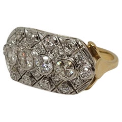 18kt Two-Tone Diamond Ring, Vintage, Scroll Design, Engraved, Size 6, 1.23cttw
