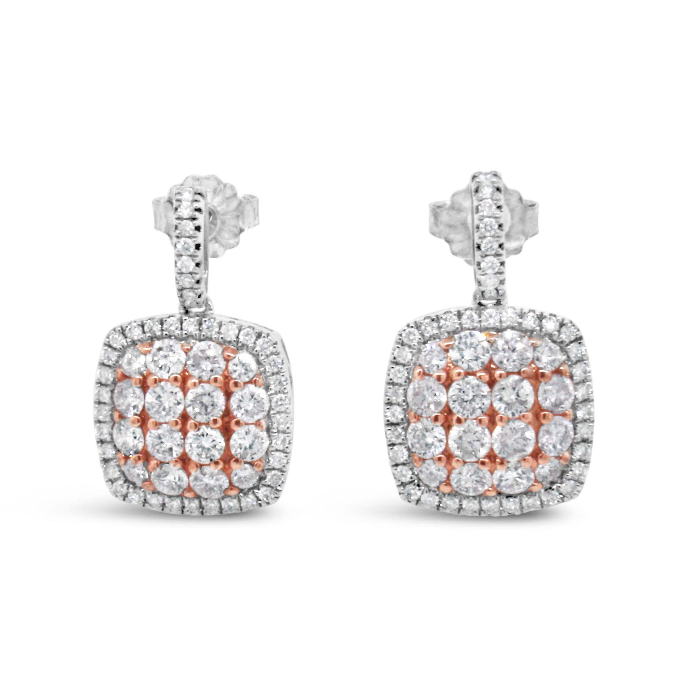 18kt Pink Gold, 18kt White Gold
Diamond: 0.78 ct twd
Total Weight: 5.12 grams
Length: Half an inch long
Measurements: 12.4 mm x 12.4 mm