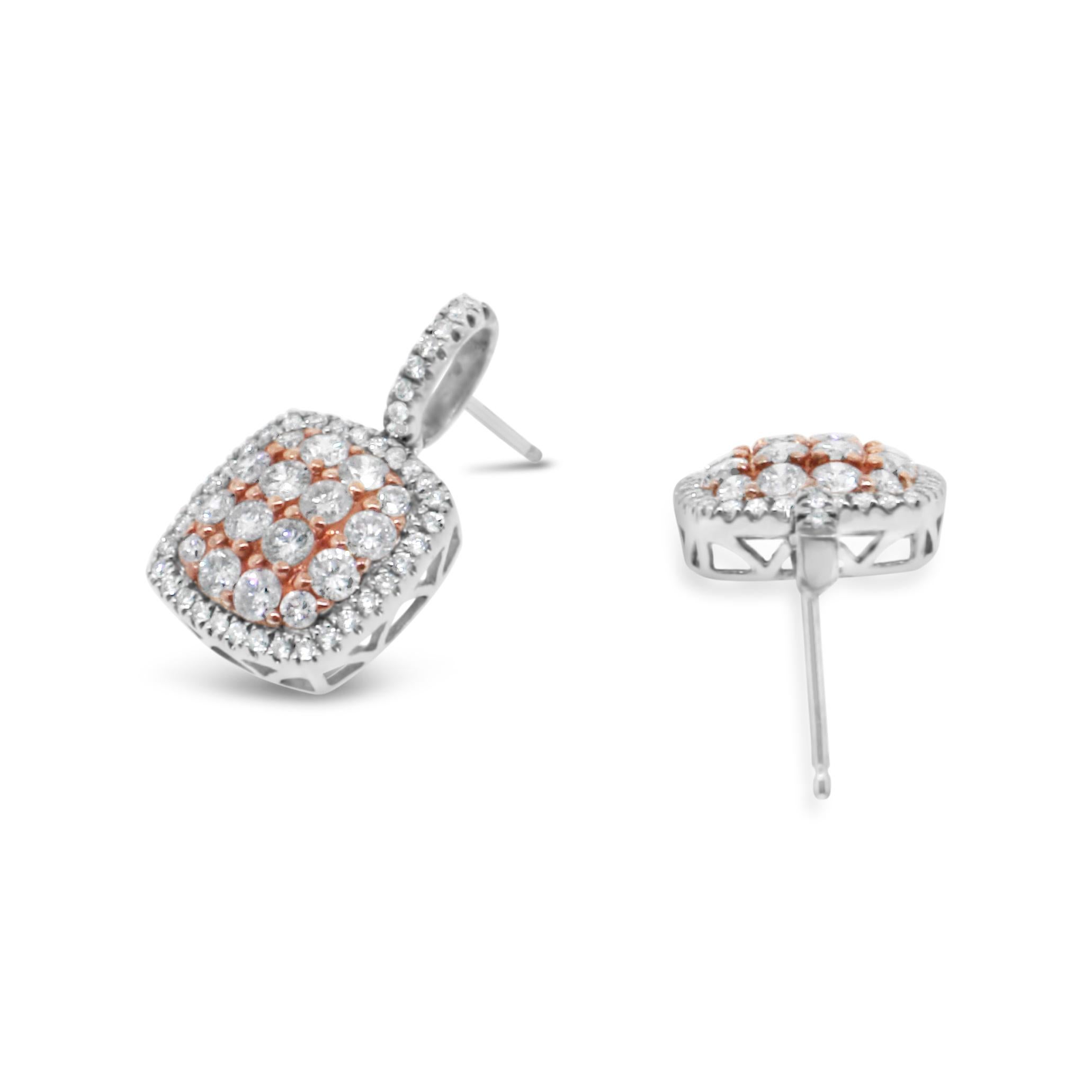 Women's 18kt Two-tone Gold Diamond Cluster Earrings For Sale