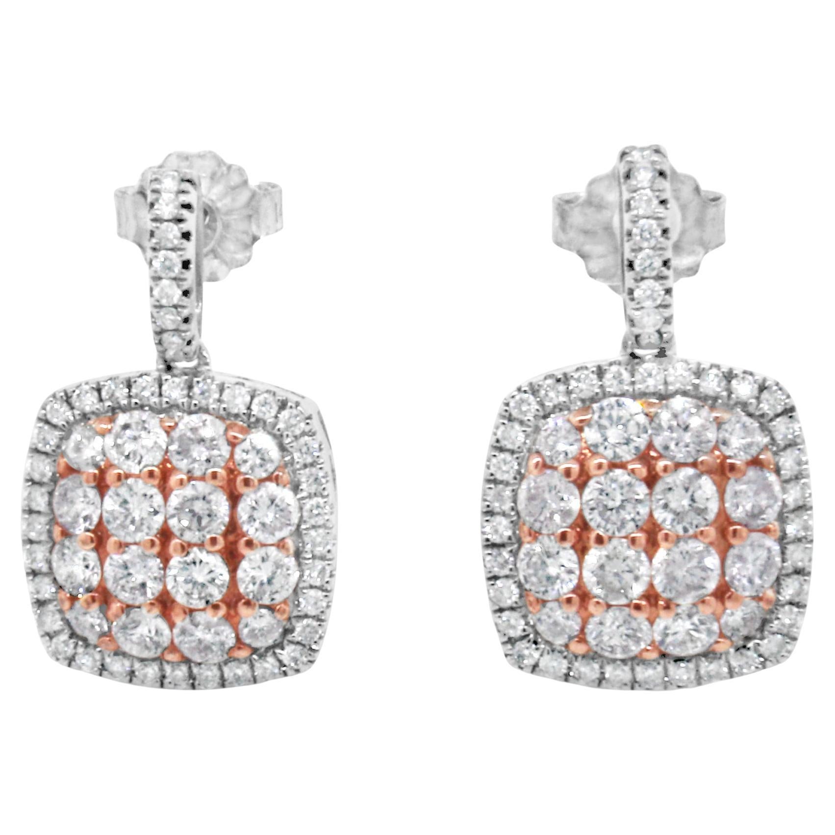 18kt Two-tone Gold Diamond Cluster Earrings For Sale