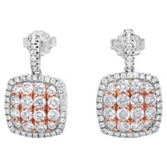 Pendientes Racimo de Diamantes de Oro de Dos Tonos de 18 Quilates
