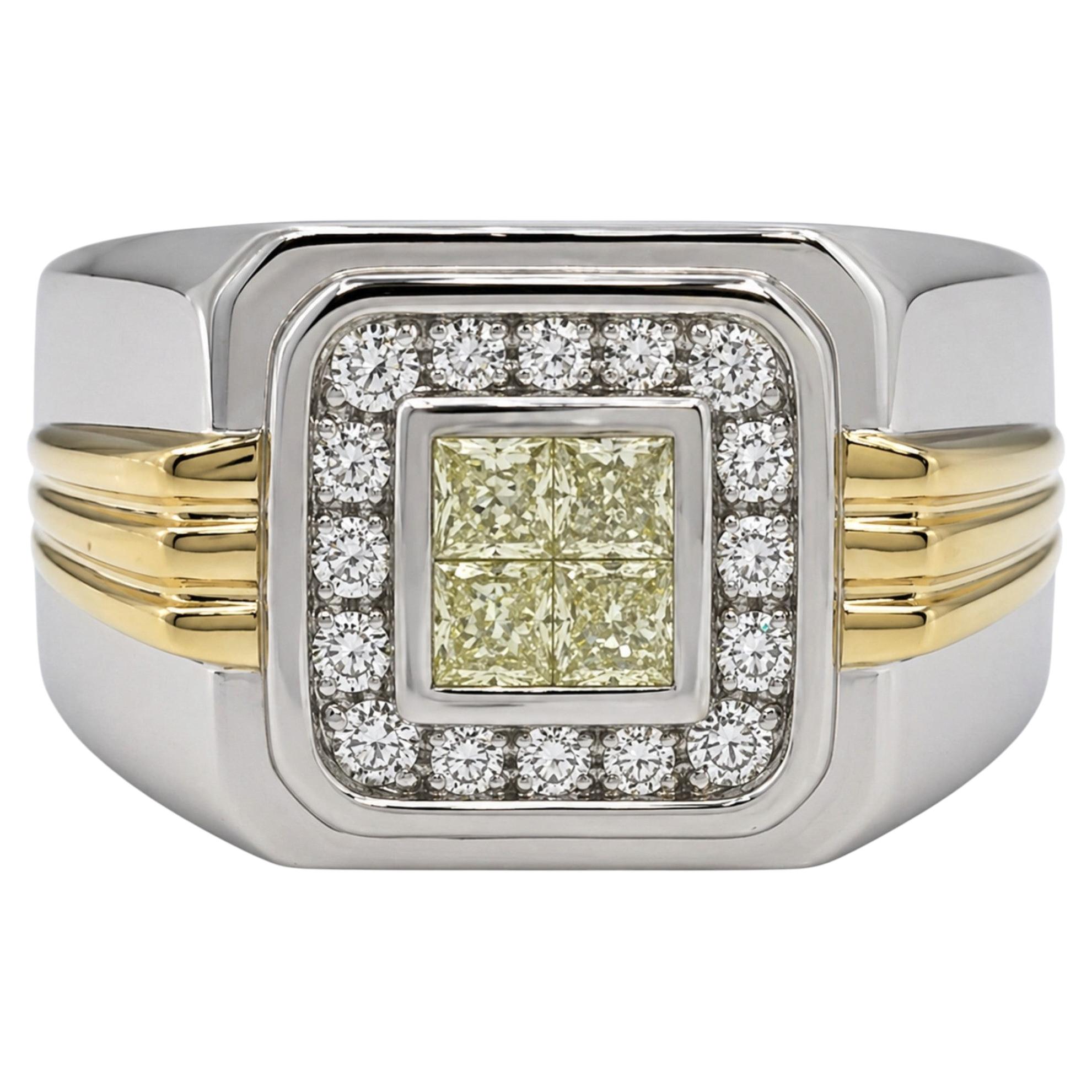 18kt Two-Tone Gold Invisible Diamond Mens Ring, .75cttw, 19.1 grams For Sale