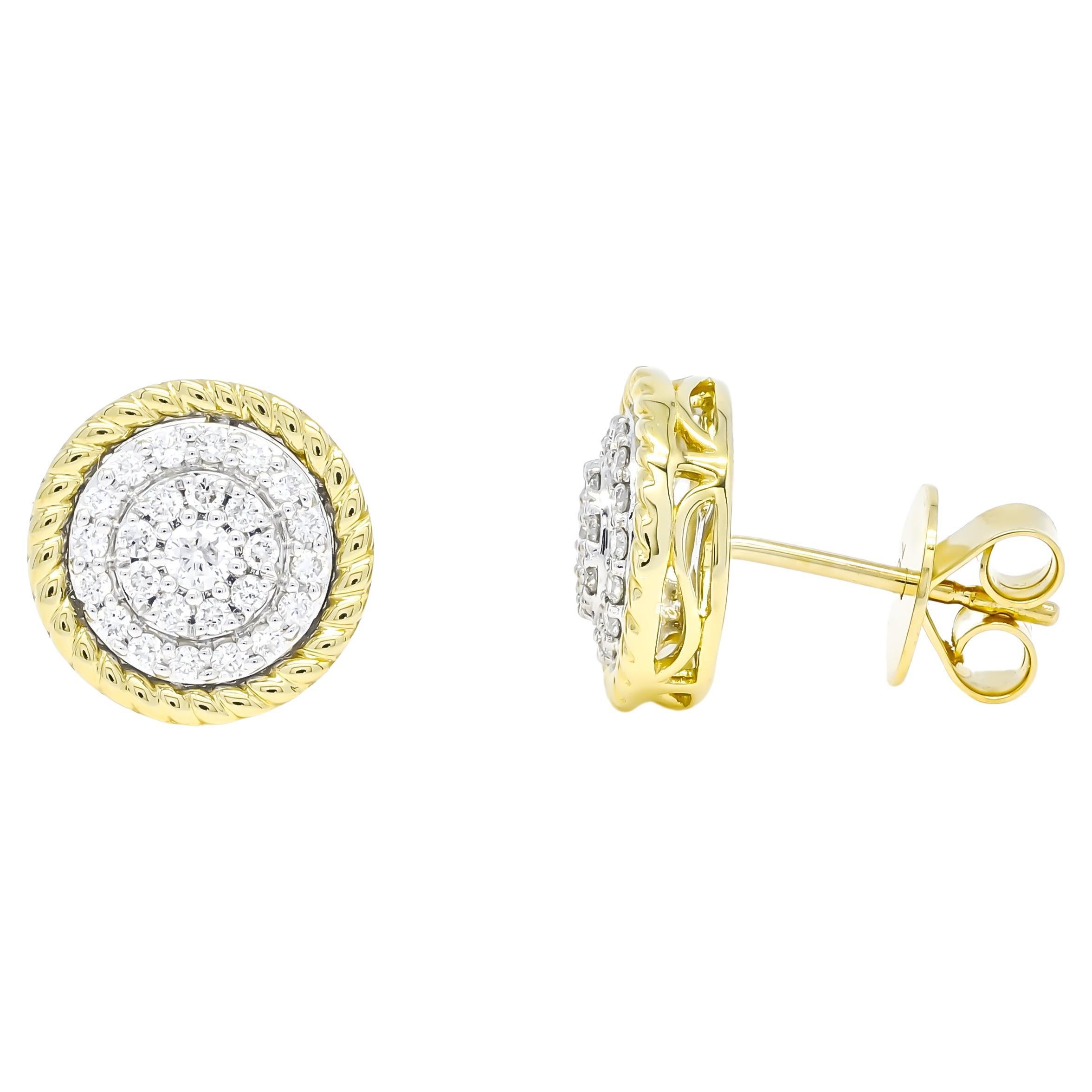  Natural Diamonds 0.50 carats 18 Karat Two Tone Gold Stud Earrings For Sale