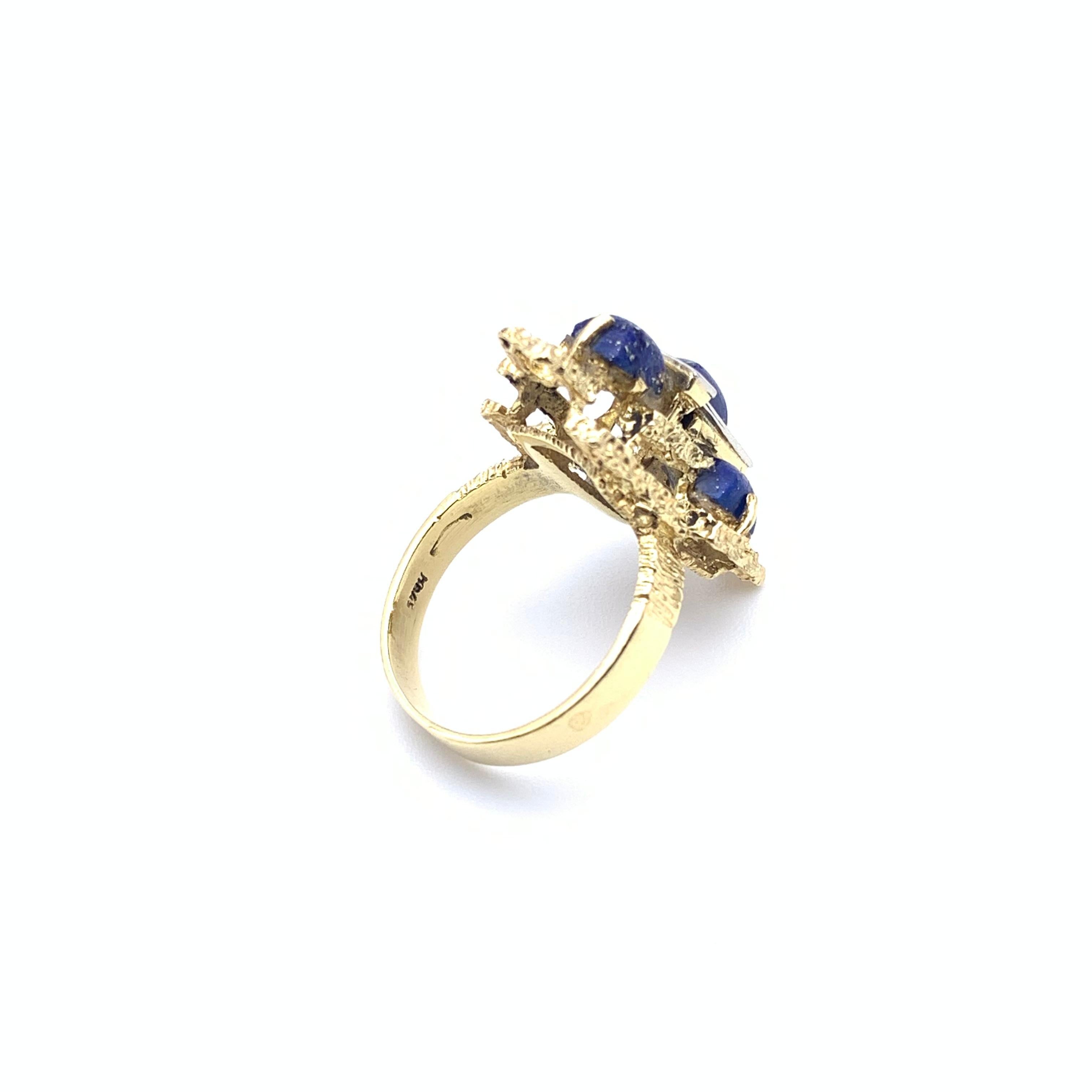Modernist 18KT Two-Toned Geometric Lapis Ring For Sale