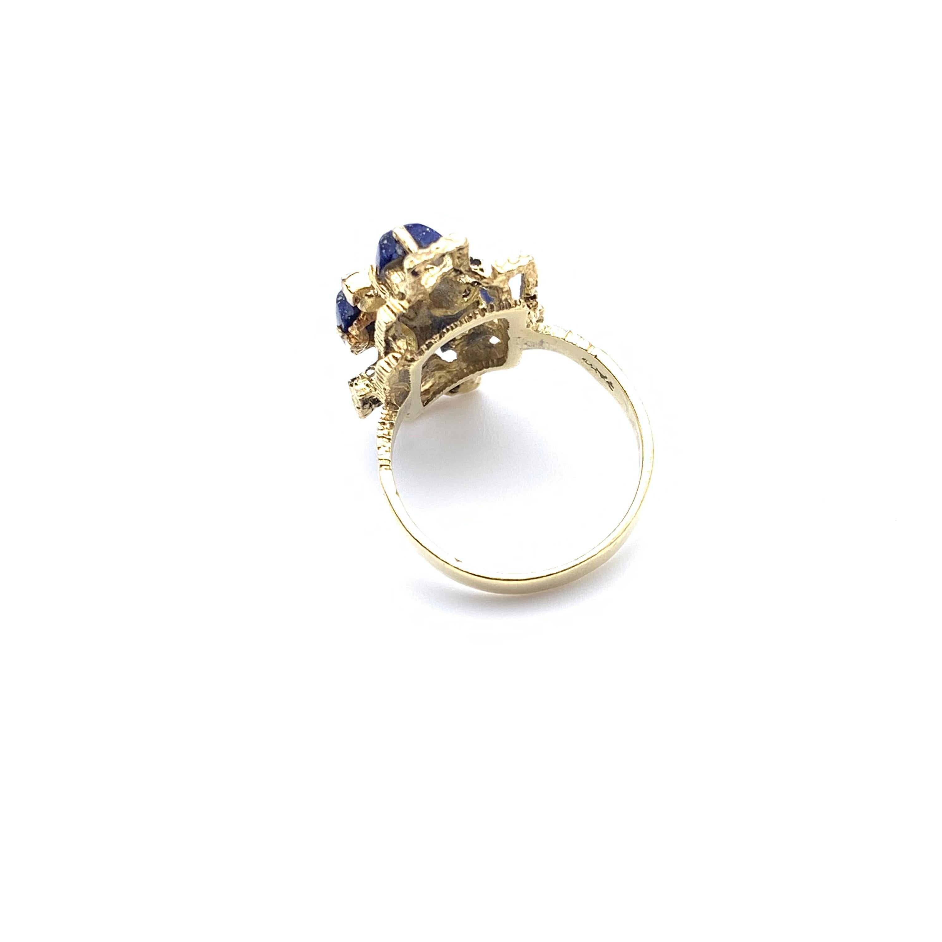 Sugarloaf Cabochon 18KT Two-Toned Geometric Lapis Ring For Sale