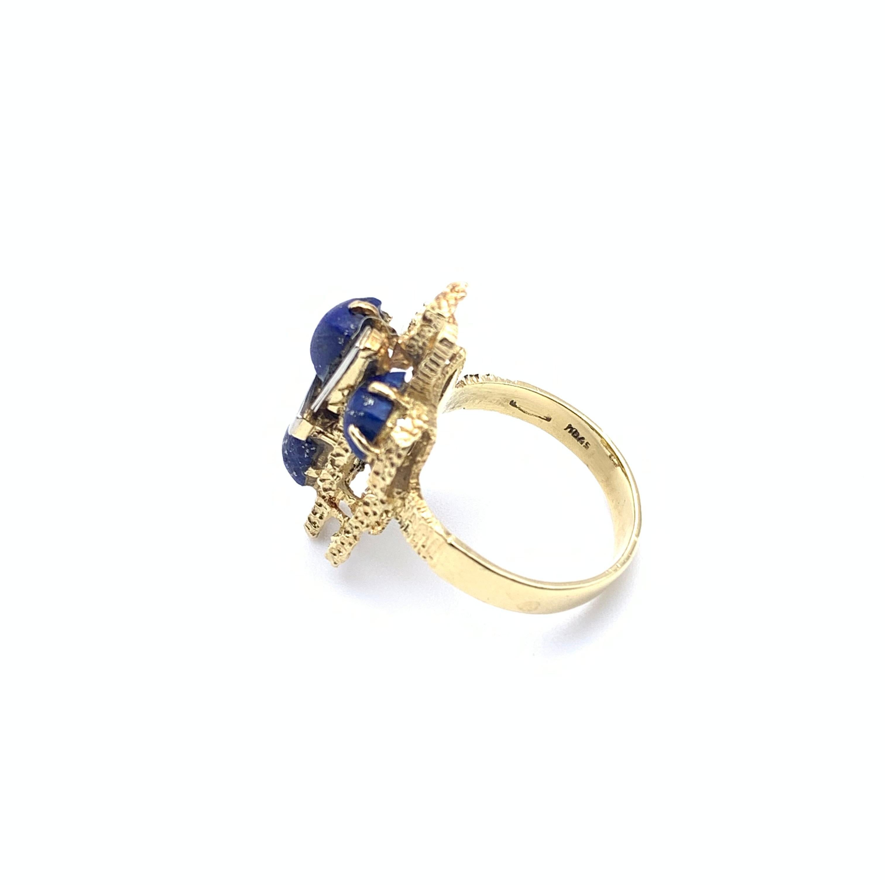 18KT Two-Toned Geometric Lapis Ring For Sale 1