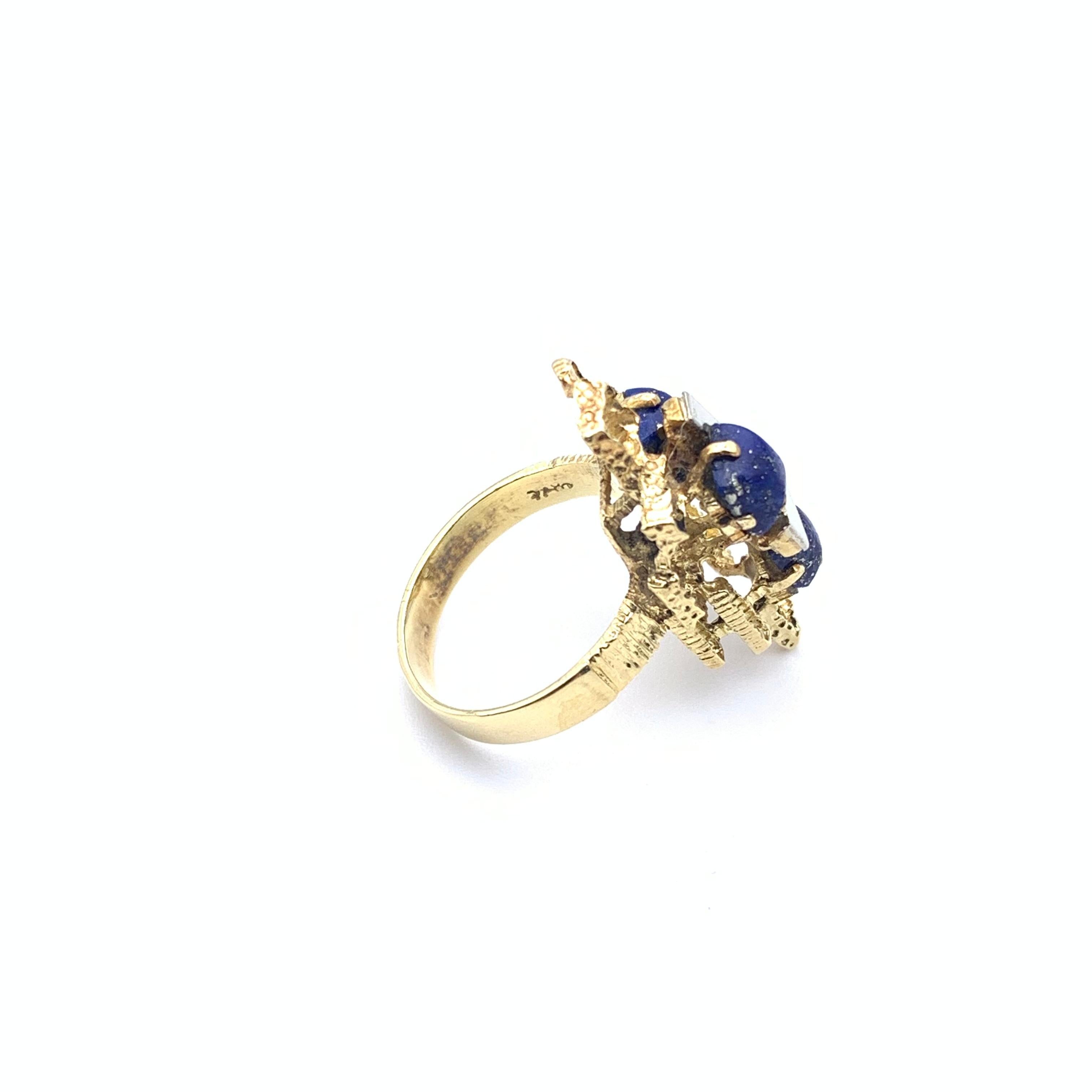 18KT Two-Toned Geometric Lapis Ring For Sale 2