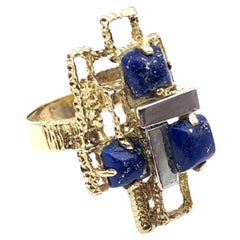 18KT Two-Toned Geometric Lapis Ring