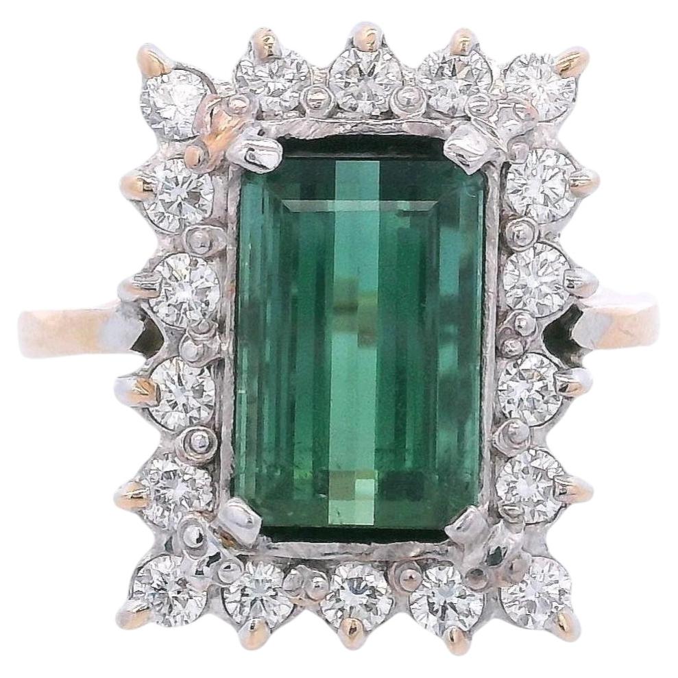 18kt two tones Ring 3.50 CTW in Green Tourmaline & Diamonds