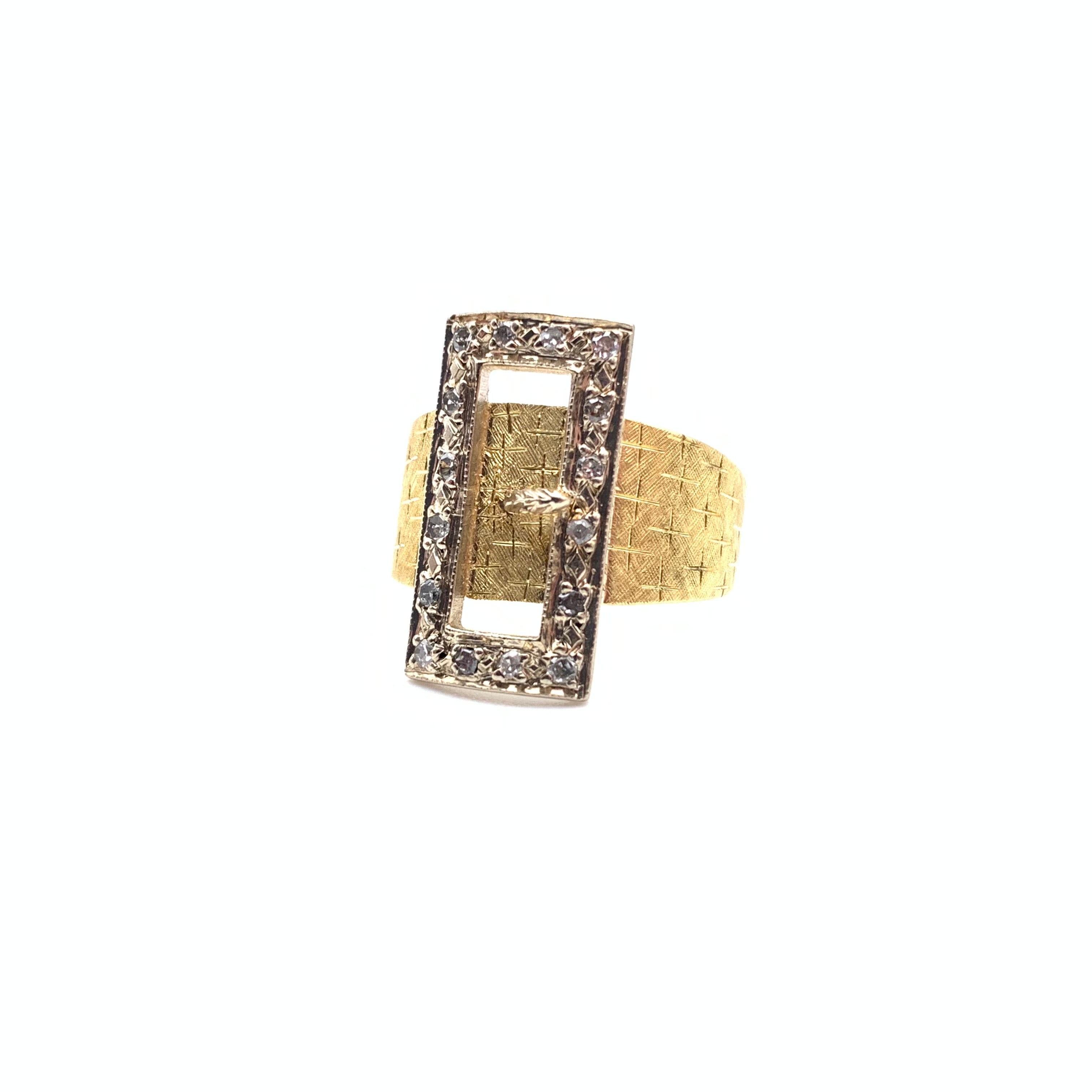 Retro 18KT Vintage Diamond Buckle Ring For Sale