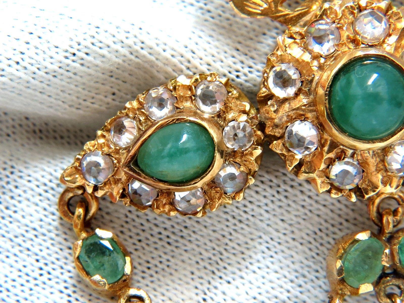 18KT Vintage Natural Emeralds & White Sapphires Medallion Dangle Brooch Pin For Sale 6