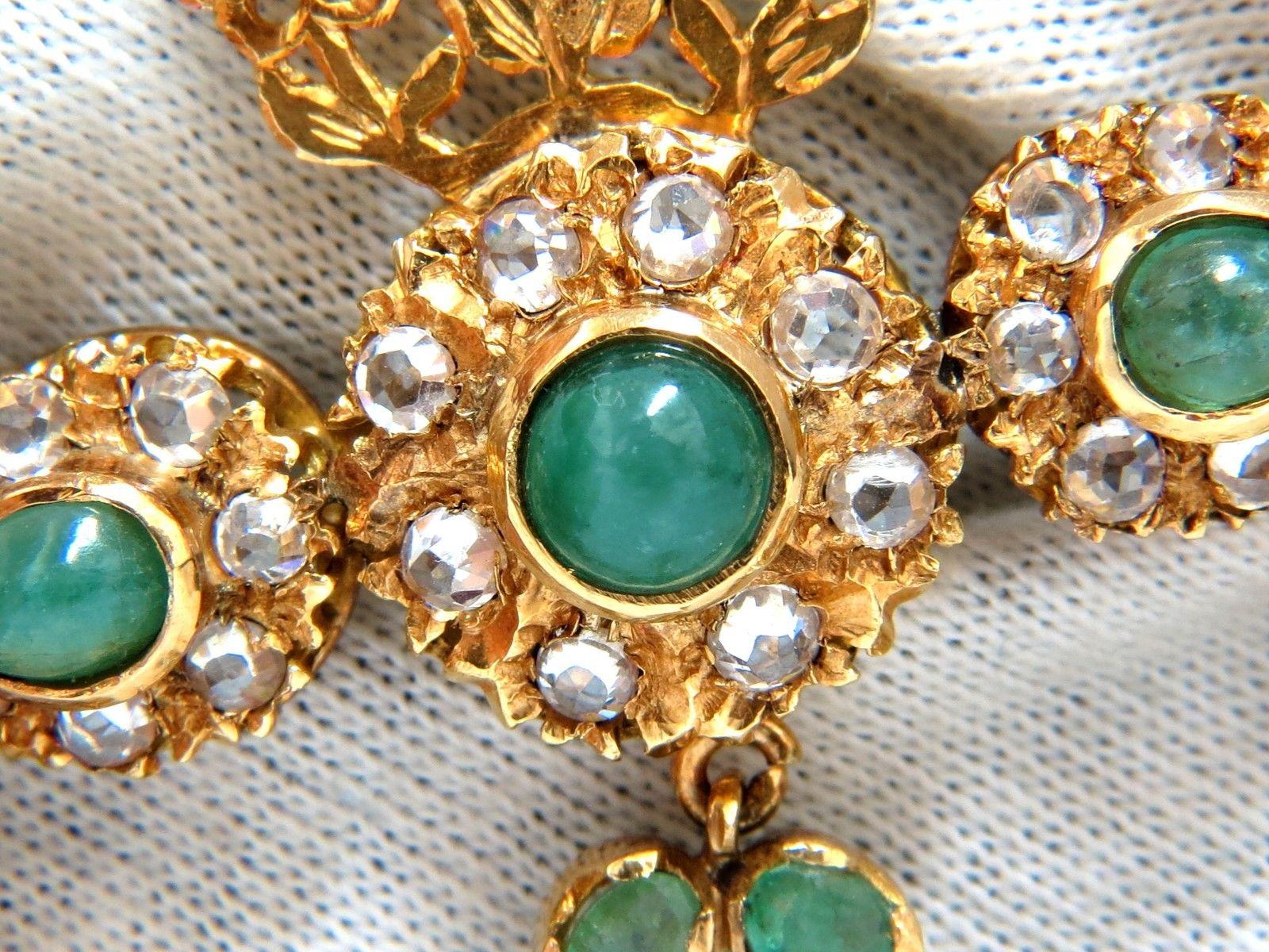 18KT Vintage Natural Emeralds & White Sapphires Medallion Dangle Brooch Pin For Sale 7