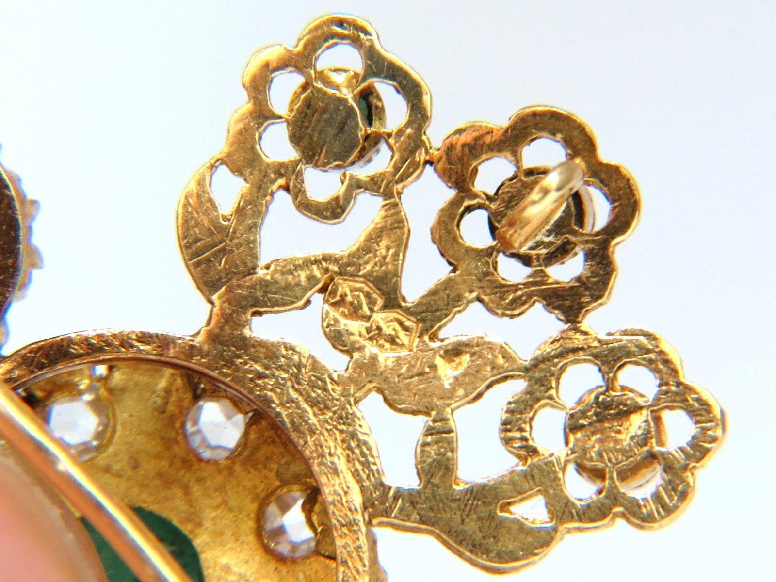 Women's or Men's 18KT Vintage Natural Emeralds & White Sapphires Medallion Dangle Brooch Pin For Sale