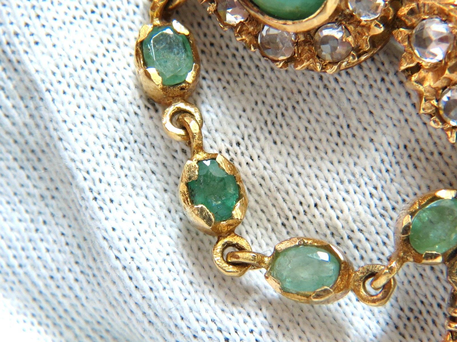 18KT Vintage Natural Emeralds & White Sapphires Medallion Dangle Brooch Pin For Sale 2