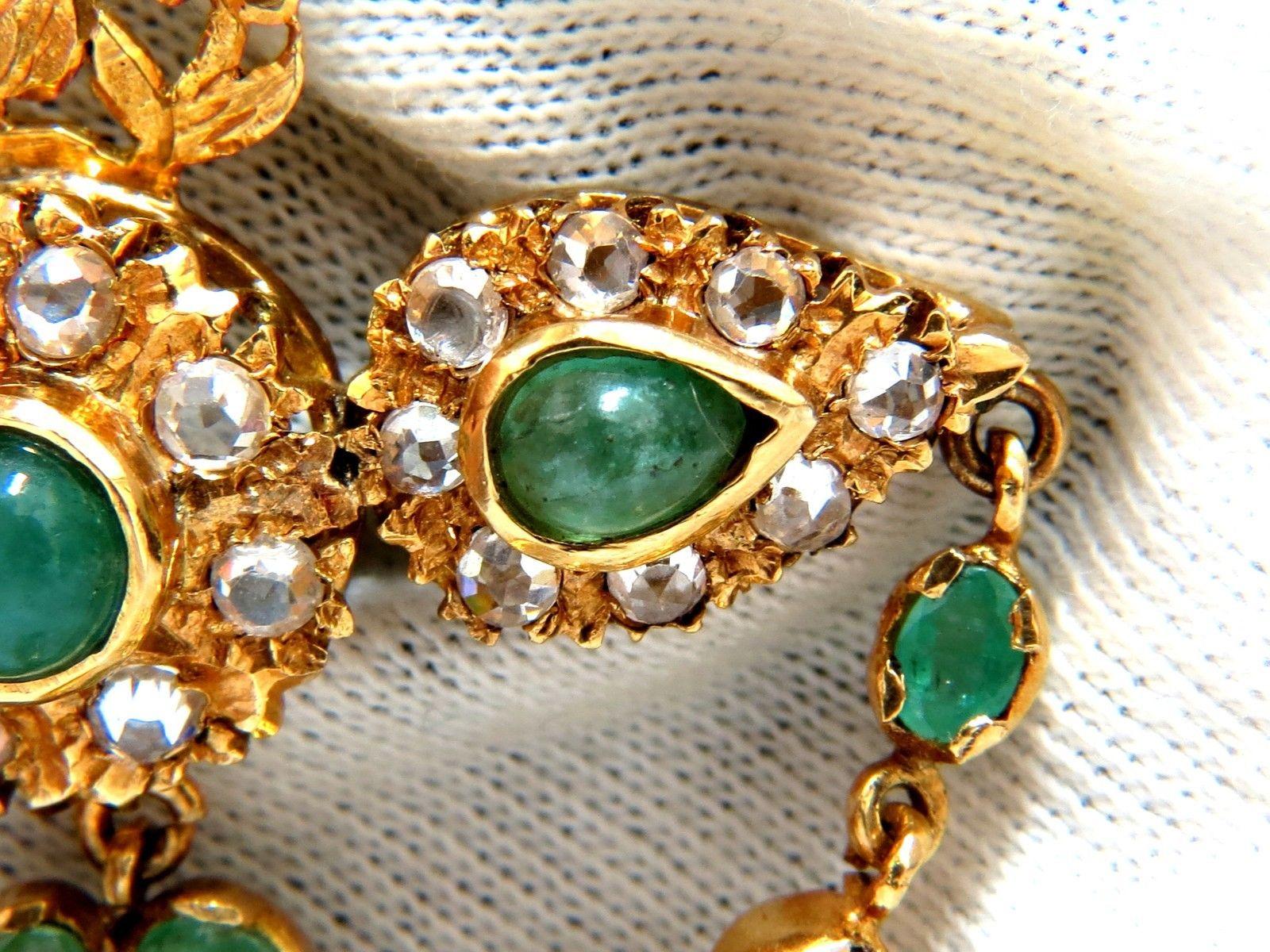 18KT Vintage Natural Emeralds & White Sapphires Medallion Dangle Brooch Pin For Sale 5