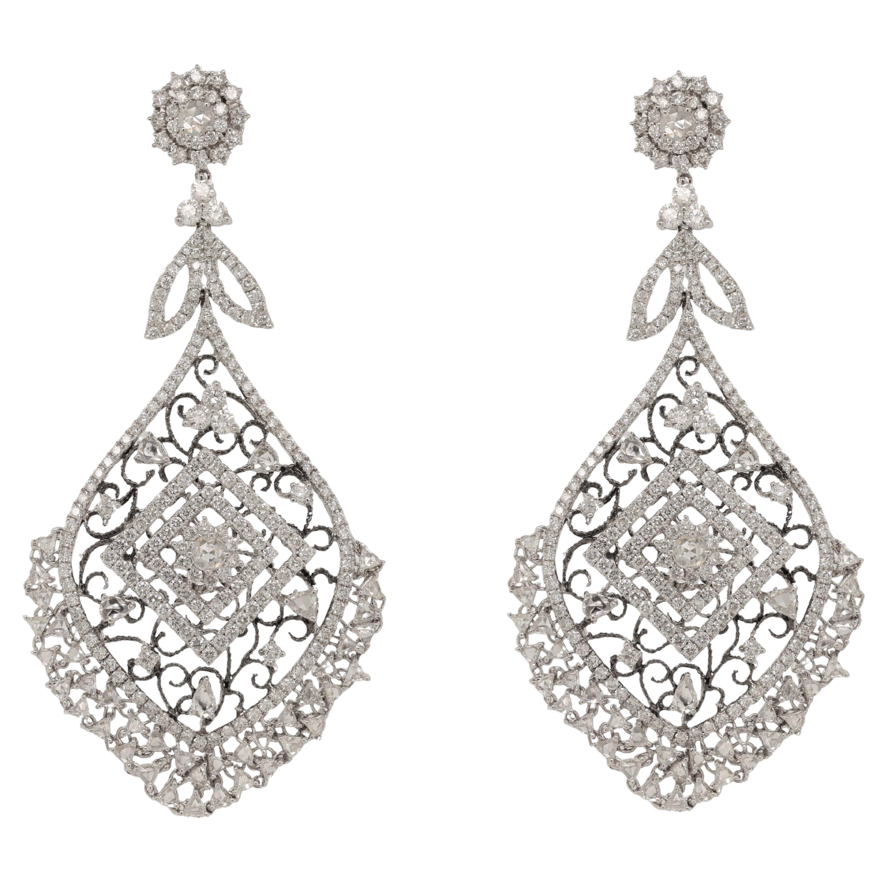  18kt W Gold Jacob & Co Chandelier Earrings With Rose Cut & Brilliant Diamonds