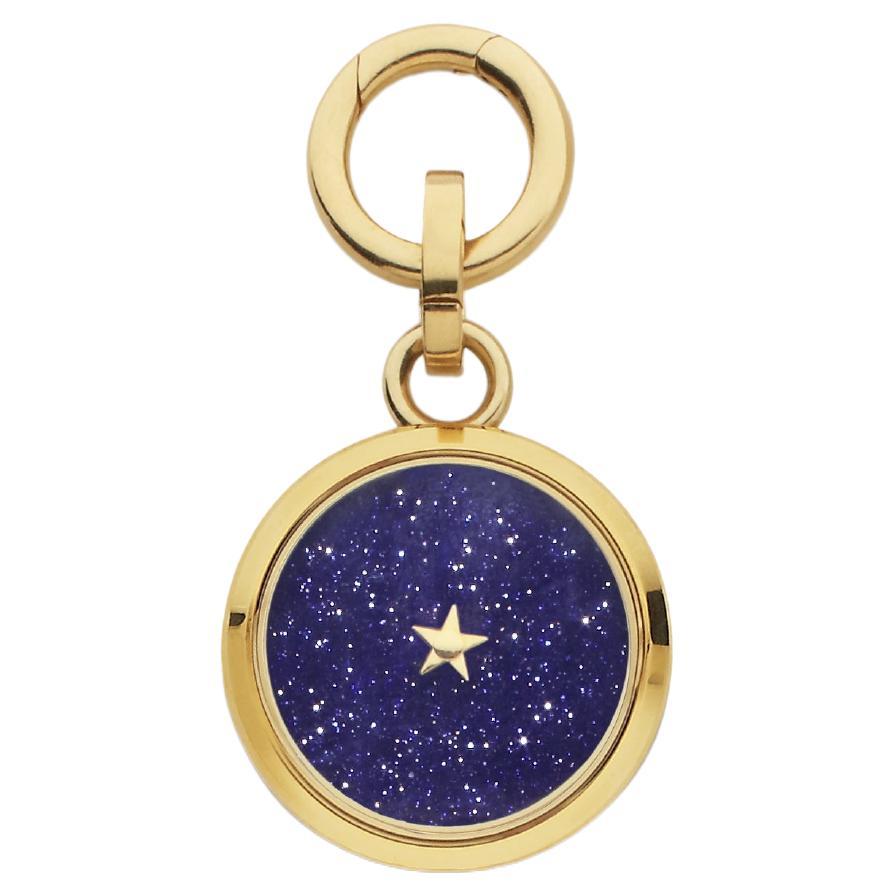 18kt Warm Gold Charm Pendant and Openable Clasps - Blue Aventurine Glass  Disc