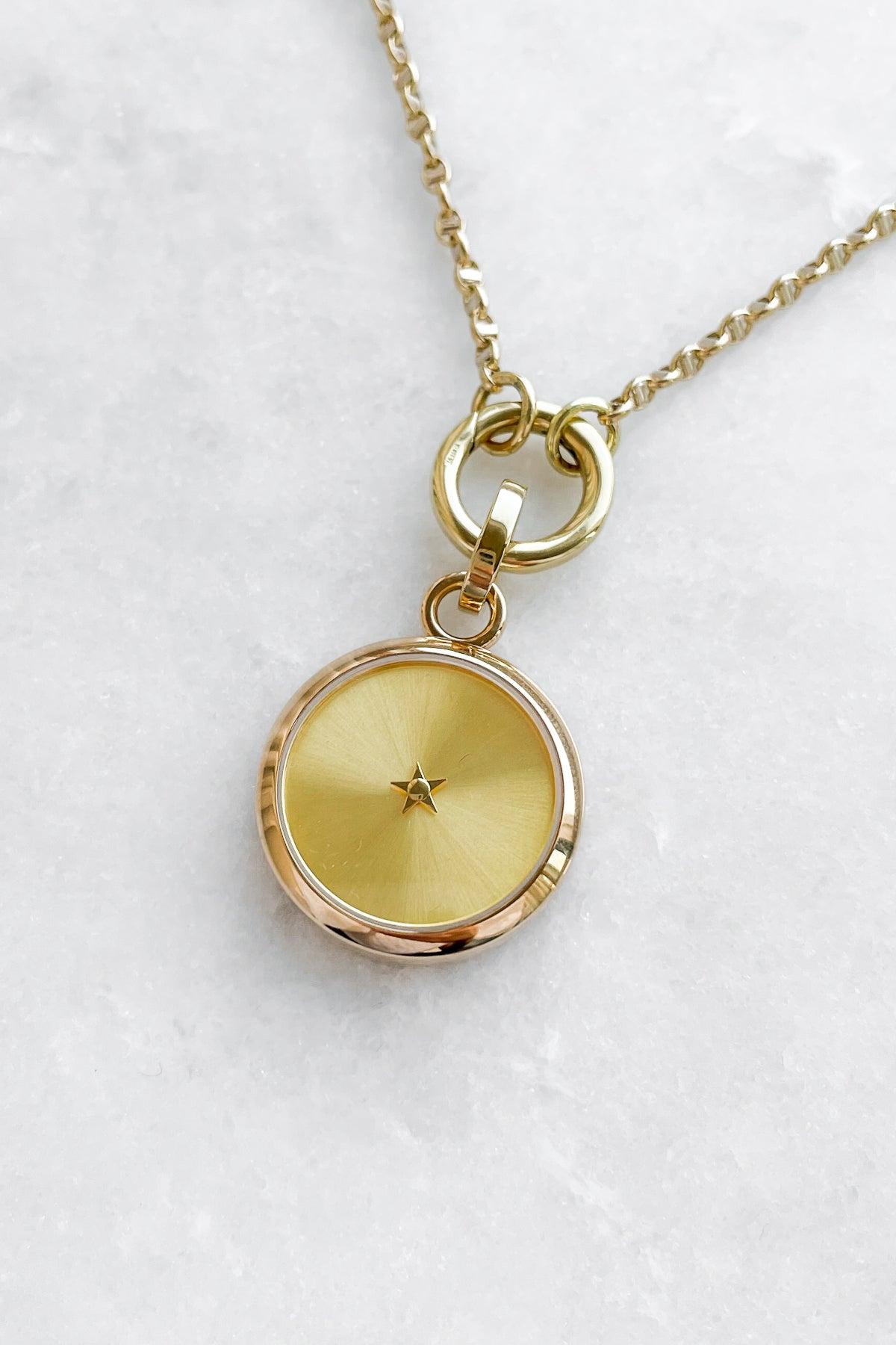 Contemporary 18kt Warm Gold Charm Pendant and 18kt Openable Clasps & Sunray finishing   For Sale