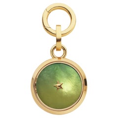 18kt Warm Gold Charm Pendant and Openable Clasps with Shaded Green Disc