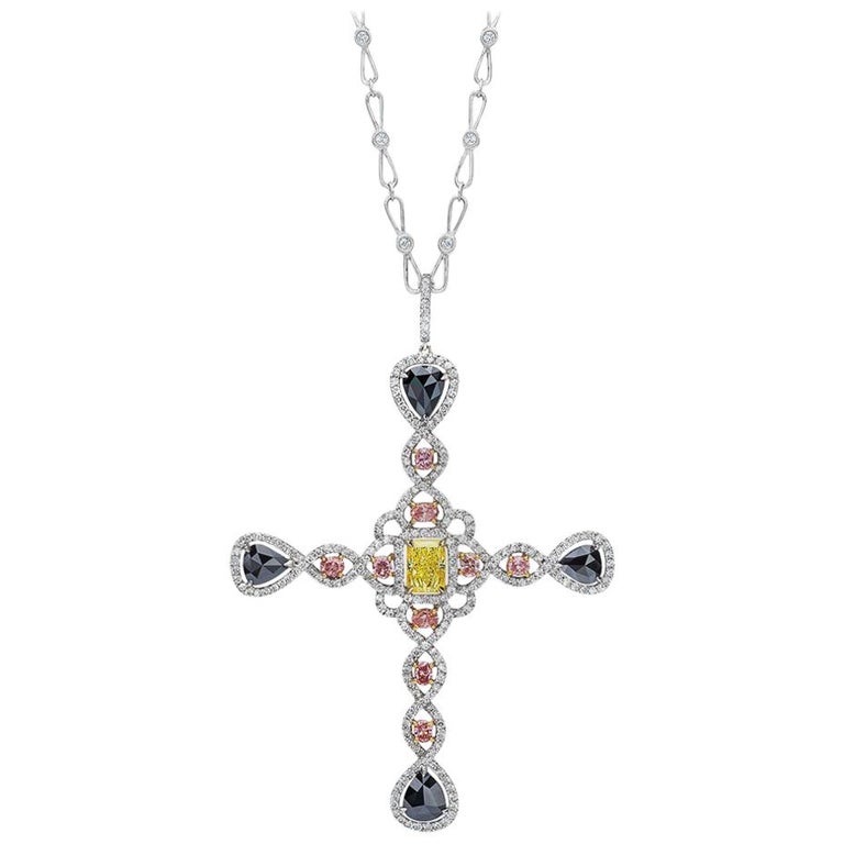 Pendentif Croix Boules 6 Mm En Or 18 Kt Jaune, Rose Et Blanc Diamanté – Neuf Avec étiquettes, Pour Baptême