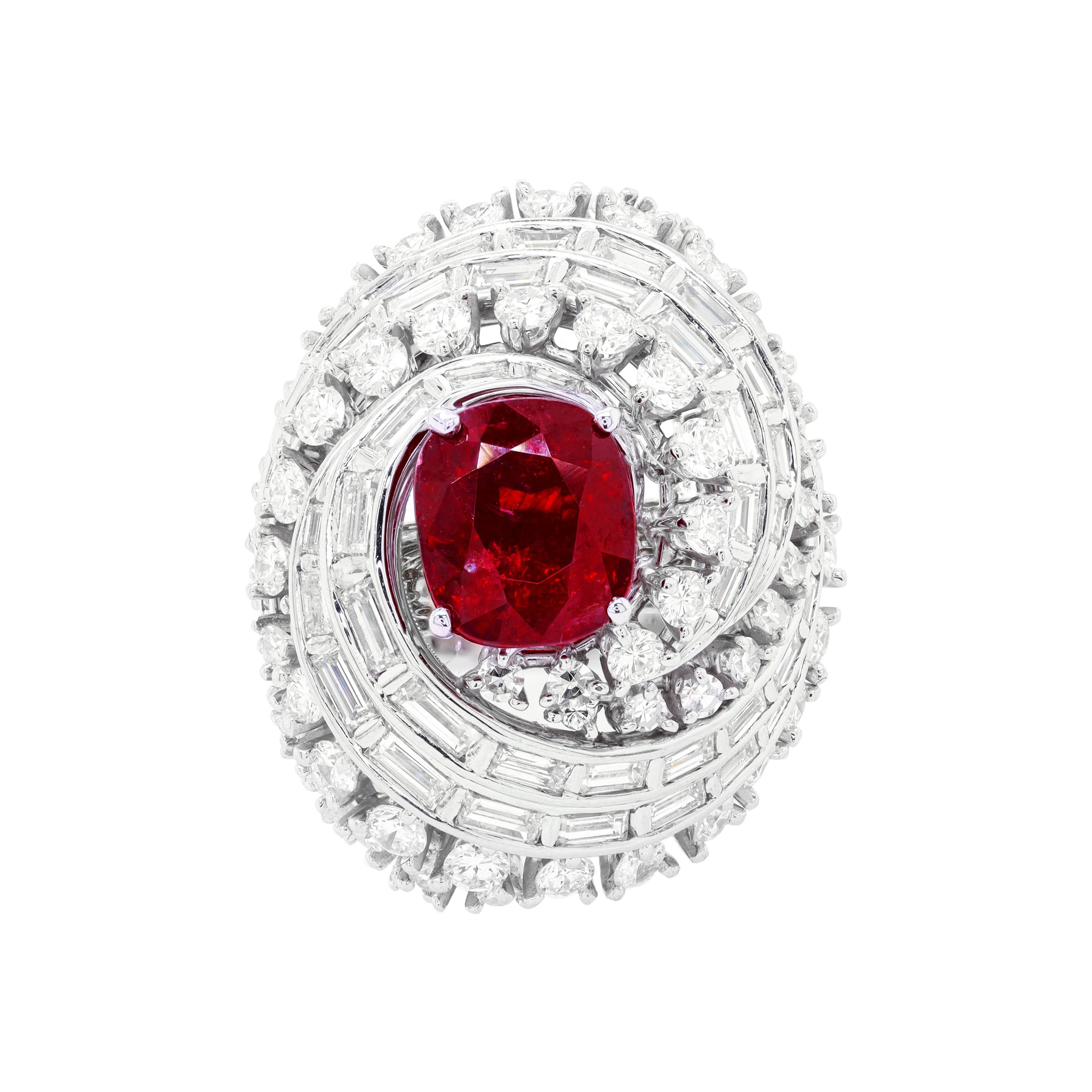 18kt Wg Fashion Ring Center with 3.60cts Ruby Stone and 6.00cts Diamonds For Sale