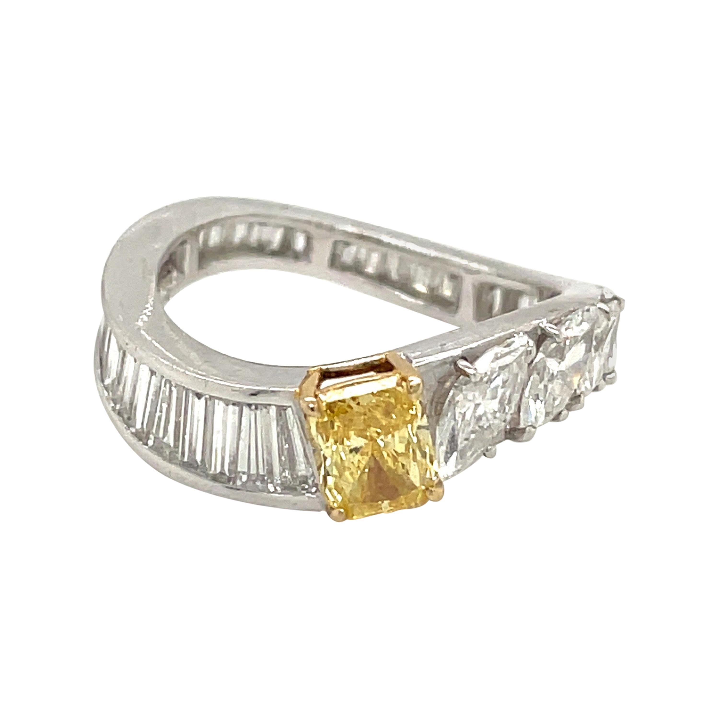 18kt WG, GIA  .52 Ct. Fancy Intense Orange Yellow Diamond Band Ring For Sale