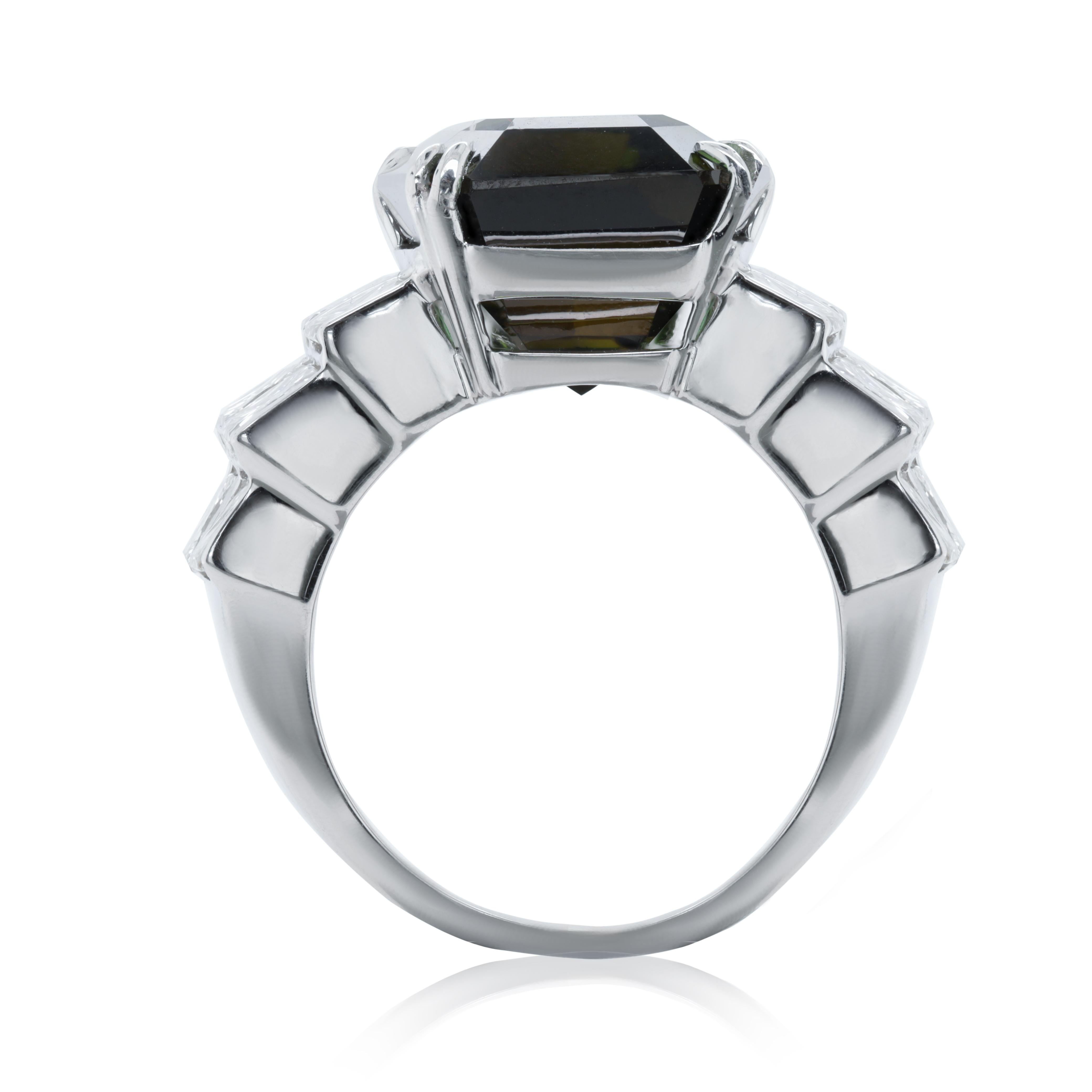 Emerald Cut 18kt Wg Ring Center Stone 12.37cts Touraline with 3.00 Diamonds Setting For Sale