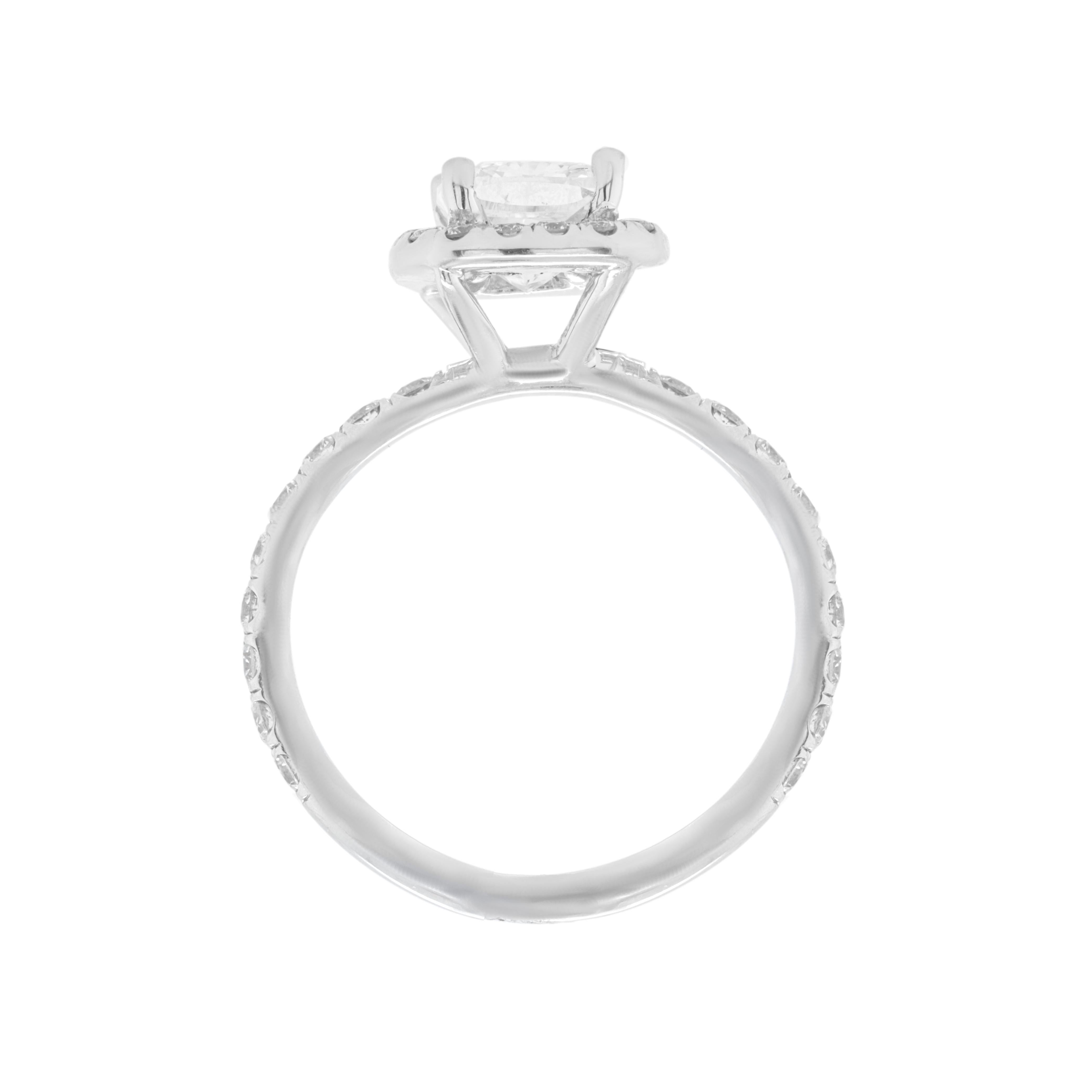 18ktwg wendding two ring, center sone 1.05cts f-vs2 ce cushion with settings 1.30cts total around diamonds
