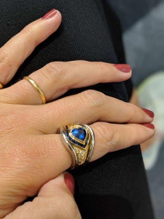 18KT WG & YG Heart Shaped 2.00 Carat Blue Sapphire Ring with .50 Carat Diamonds