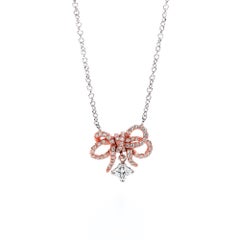 18 Karat White and Rose Gold Bouquet Bow Diamond Flower Necklac 0.46 Carat Total