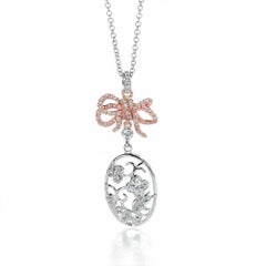Colgante Flor Diamante Lazo Bouquet Oro Blanco y Rosa 18KT 0.56ct Total