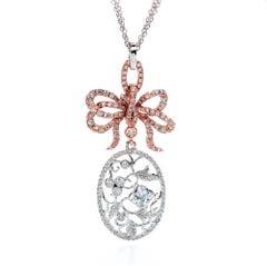 Ciondolo a fiocco con diamante in oro bianco e rosa 18 carati 1,72 carati totali