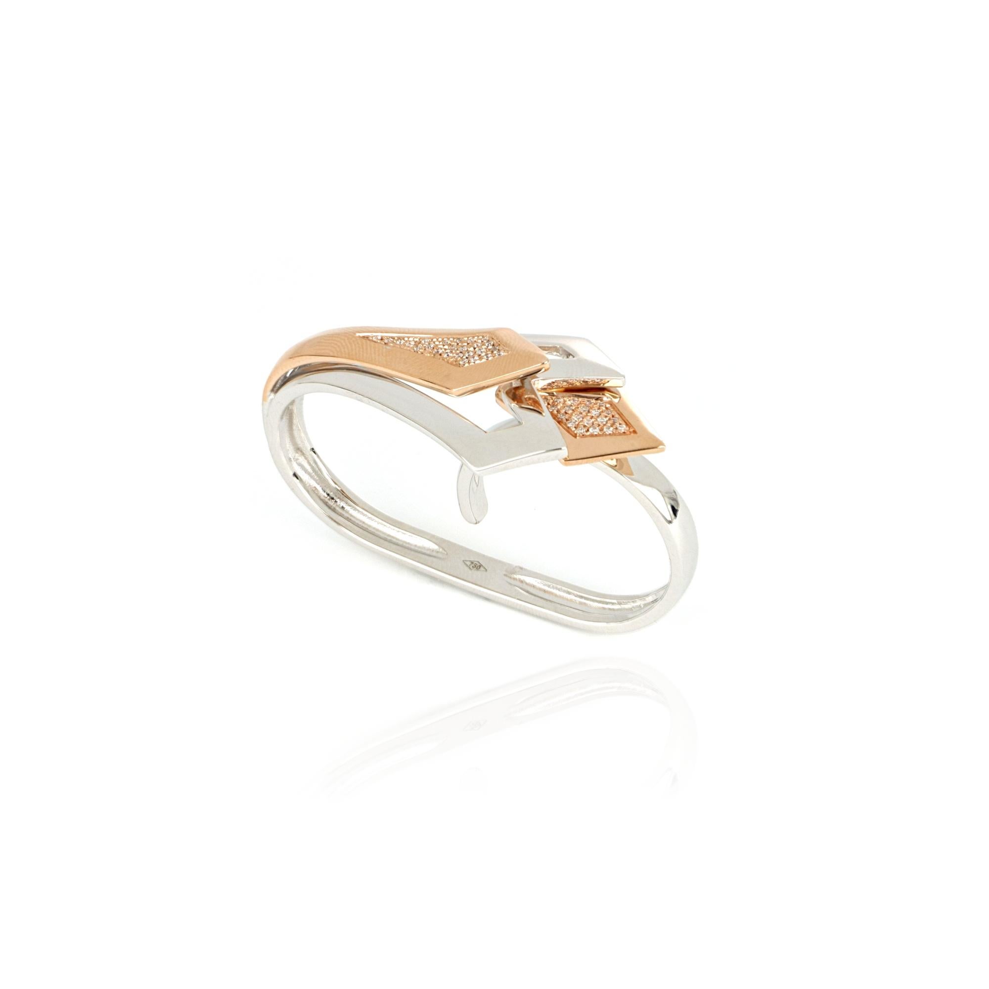 For Sale:  18kt White and Rose Gold 3 Chic Big Double Ring Enriched with Diamonds 3
