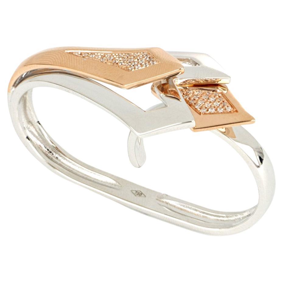 18kt White and Rose Gold 3 Chic Big Double Ring Enriched with Diamonds