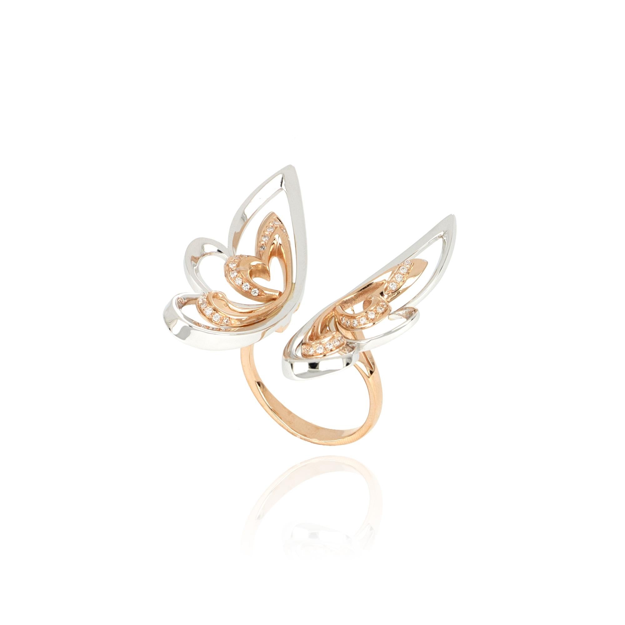 For Sale:  18kt White and Rose Gold 3 Chic Butterfly Ring with White Diamonds 3