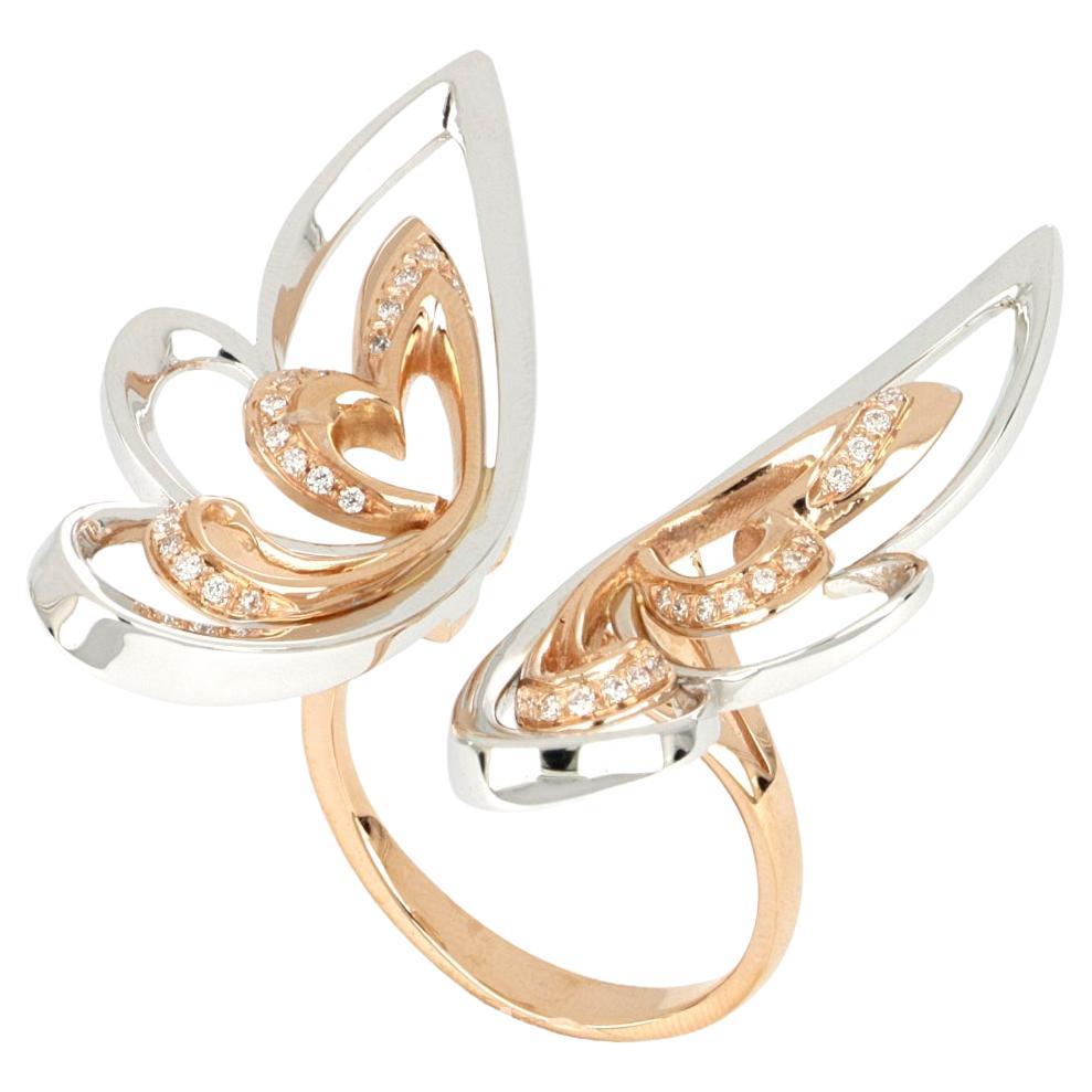 For Sale:  18kt White and Rose Gold 3 Chic Butterfly Ring with White Diamonds