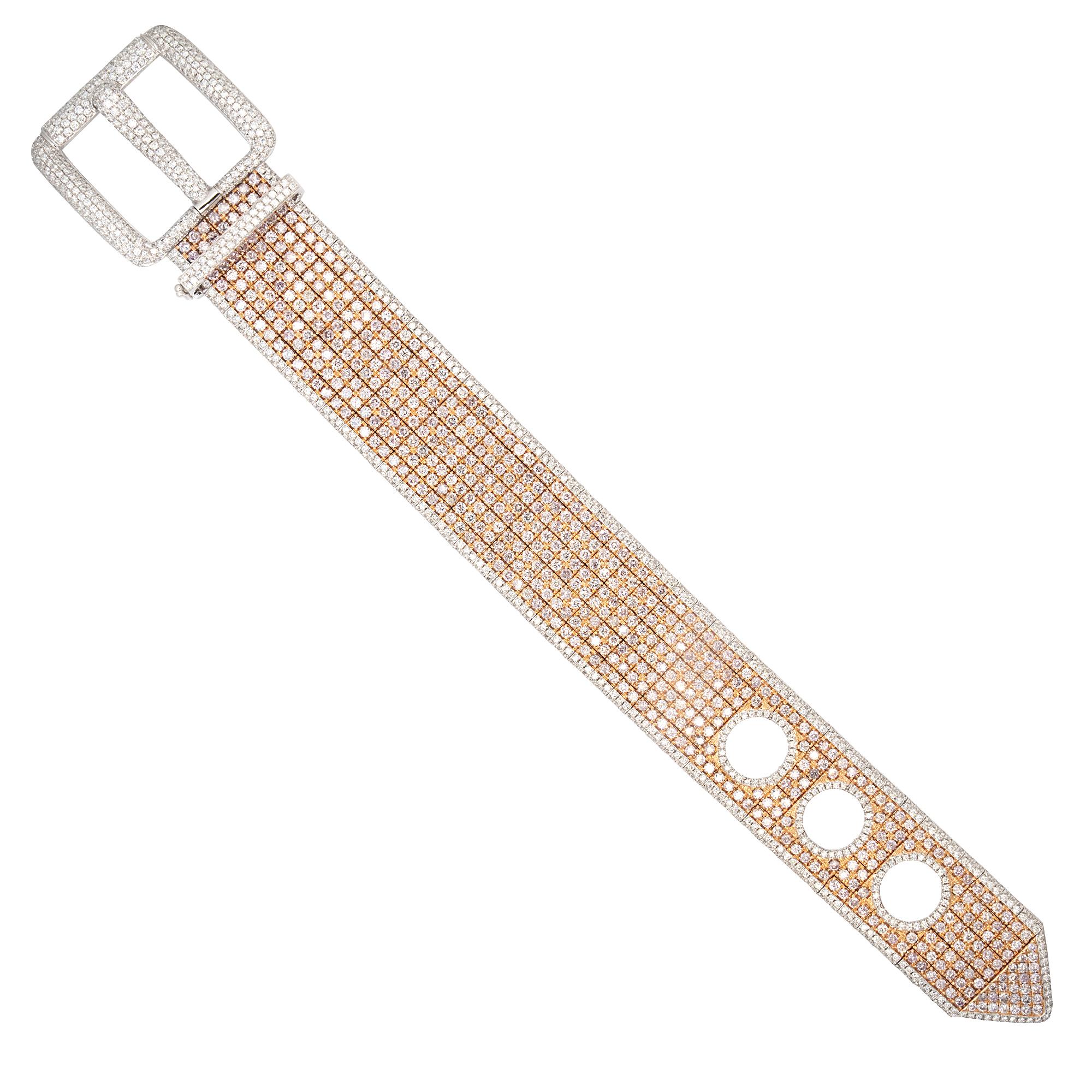 18kt White and Rose Gold and White Diamond Belt Bracelet 4