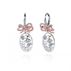 18KT White and Rose Gold Bouquet Bow Diamond Flower Earrings