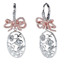 18KT Blumenohrringe aus Weiß- und Roségold mit Blumenschleife und Diamantschleife